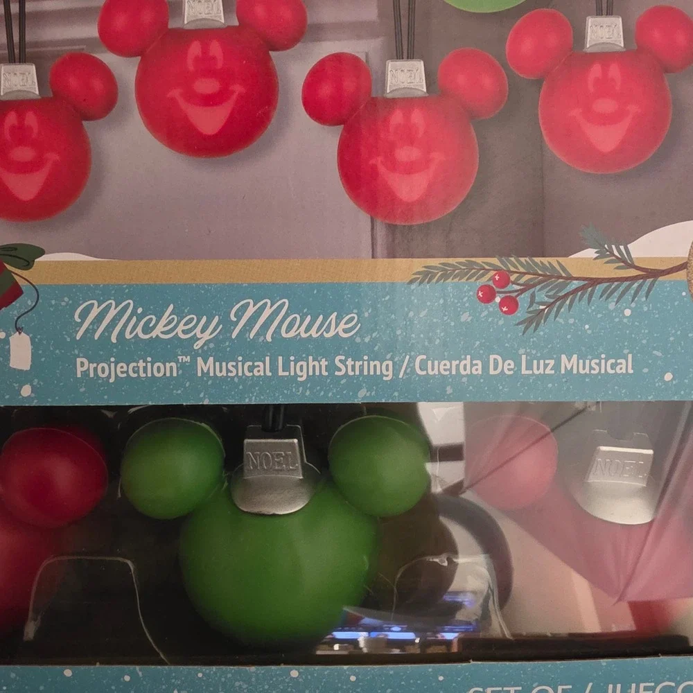 Disney Mickey Mouse Projection Musical Light String Red Green Gemmy 8.2ft